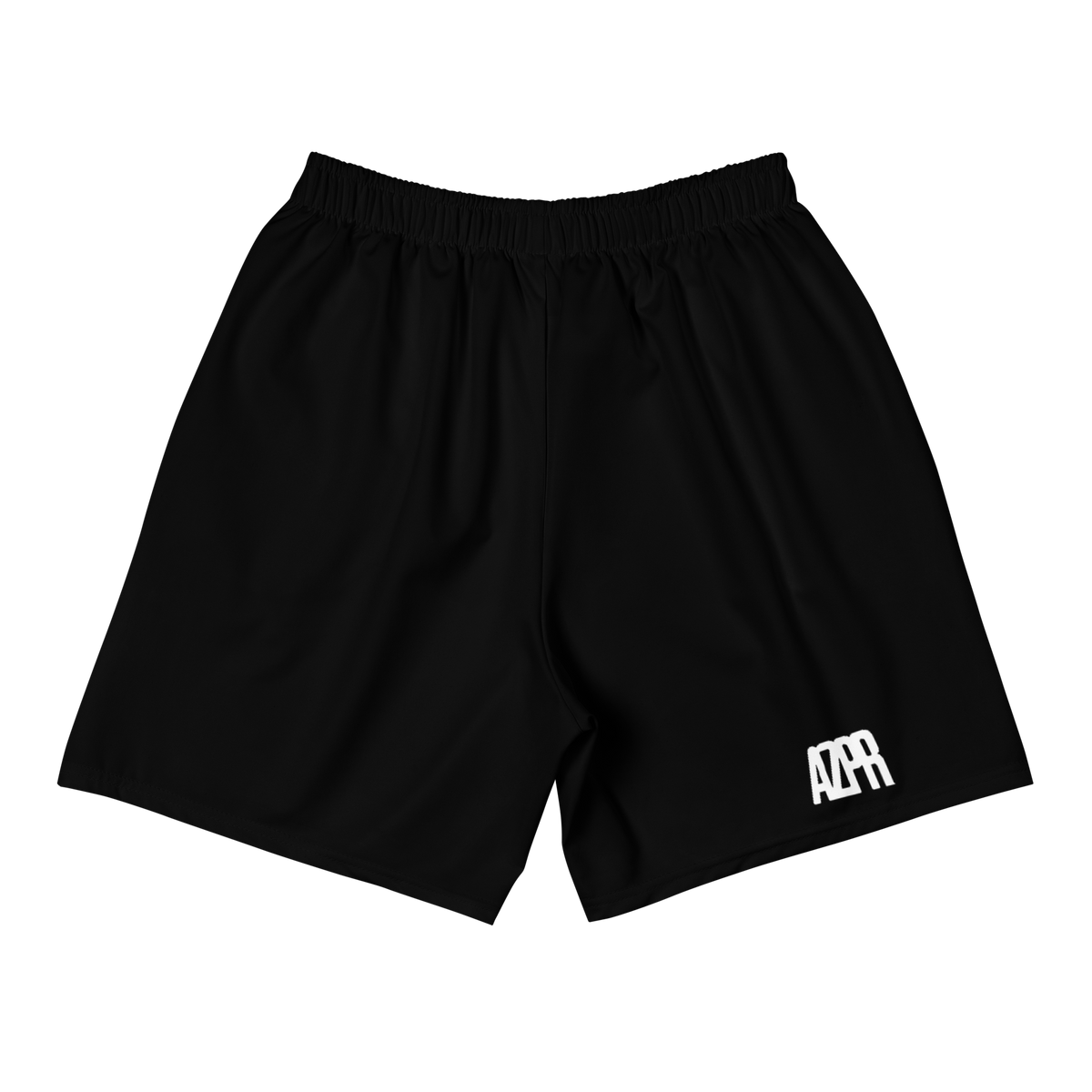 Black athletic shorts with an elastic waistband and a white stylized 'AZPR' logo on the lower left leg, shown against a plain white background.